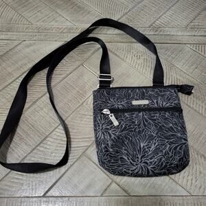 Baggallini Go Bagg Onyx Floral Black Gray with RFID Phone Pocket Outside Zip